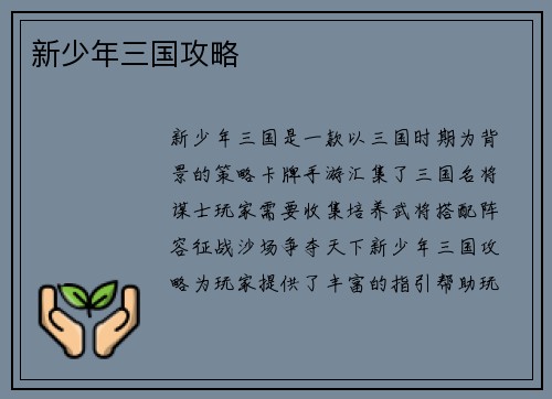 新少年三国攻略