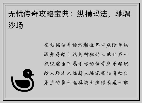 无忧传奇攻略宝典：纵横玛法，驰骋沙场